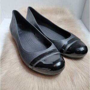 Crocs Black Rubber Cap Toe Ballet Flats Women’s  Slip On Shoes Size 10